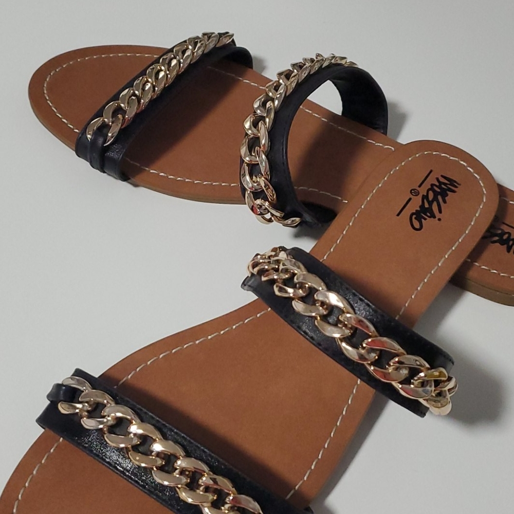 Mossimo Supply Co. Black Slide Sandals with Gold Chain Detail